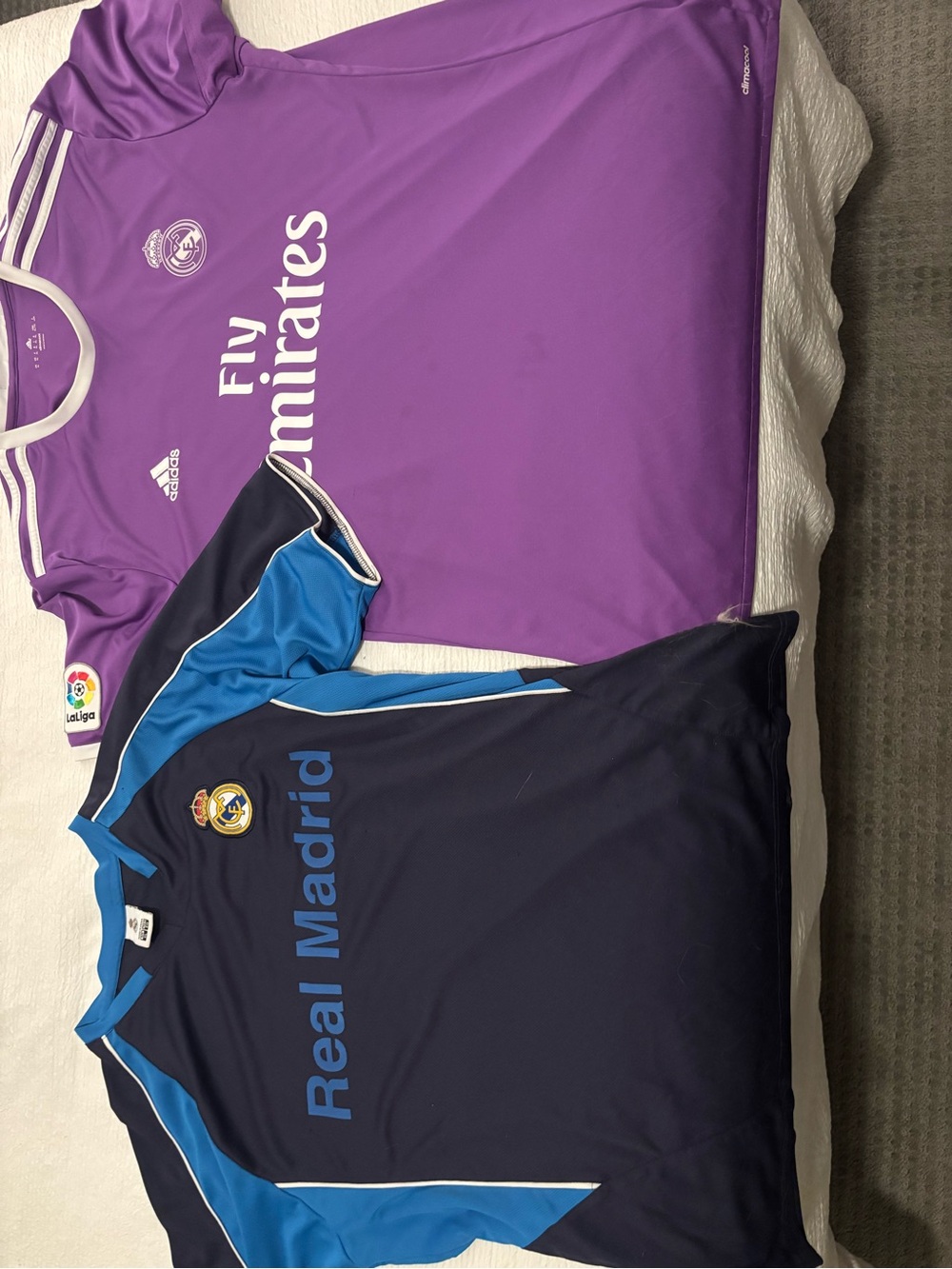 Real Madrid Mens XL Purple & Navy Soccer Jerseys by Adidas - Throwback